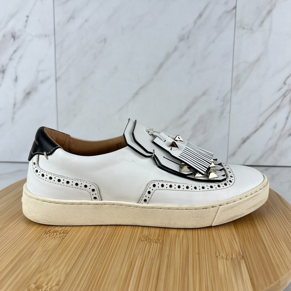 Santoni Womens Size 7 [EU 37] White Leather Kiltie Fringe Sneakers Shoes